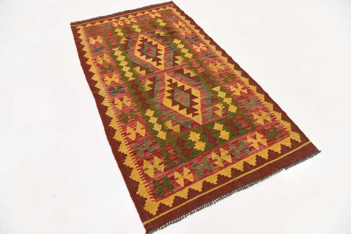 3' 5 x 6' 2 Hand Woven Kilim Maymana Wool Rug