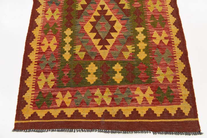 3' 5 x 6' 2 Hand Woven Kilim Maymana Wool Rug