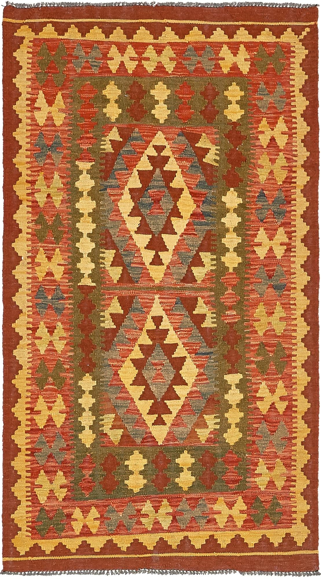 3' 5 x 6' 2 Hand Woven Kilim Maymana Wool Rug