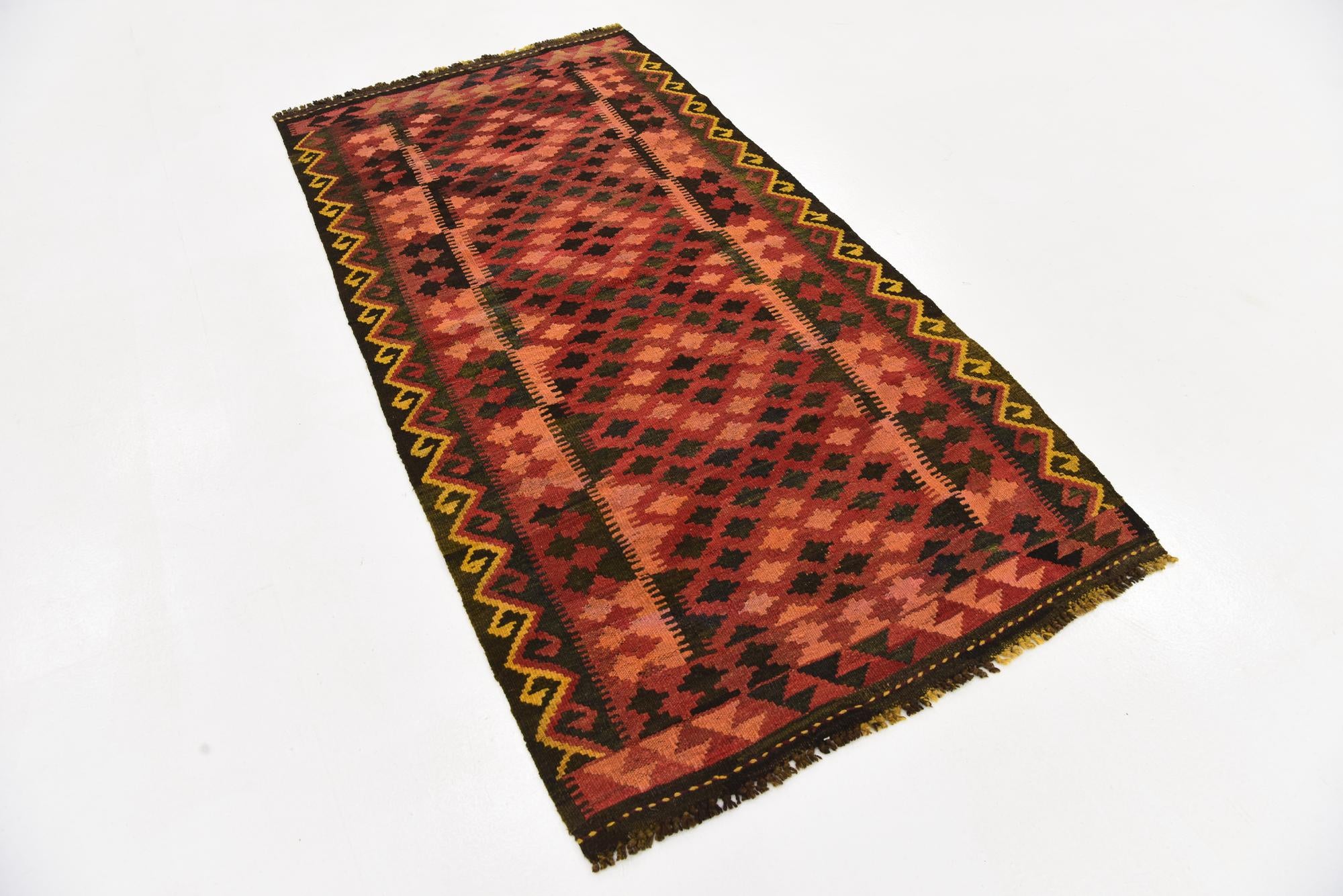 3' 2 x 6' 2 Hand Woven Kilim Maymana Wool Rug