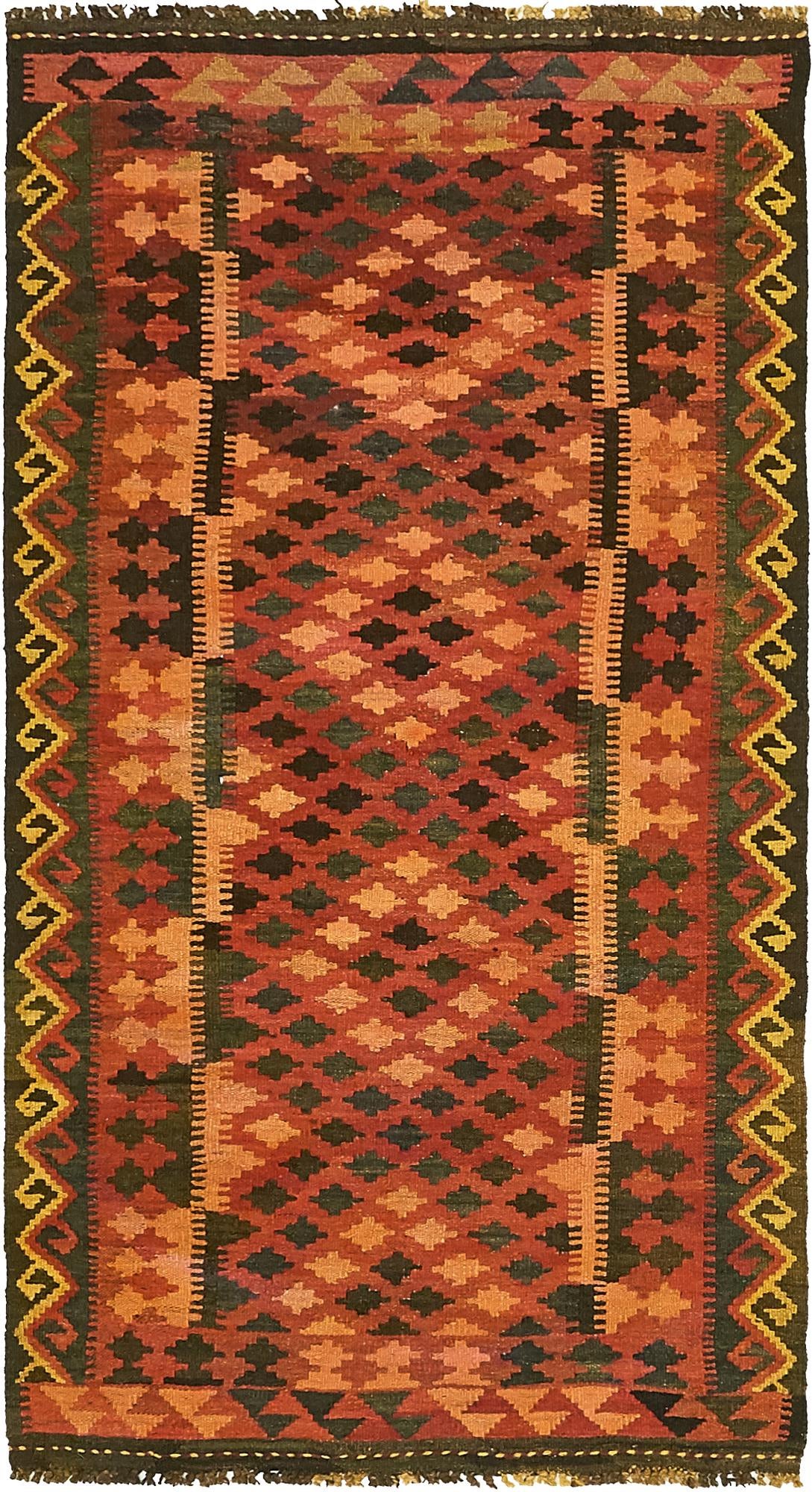 3' 2 x 6' 2 Hand Woven Kilim Maymana Wool Rug