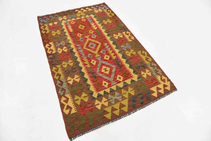 Detail image of 3' 4 x 5' 3 Hand Woven Kilim Maymana Wool Rug