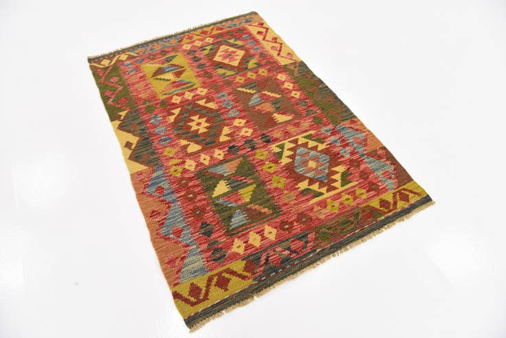 Detail image of 3' 3 x 4' 10 Hand Woven Kilim Maymana Wool Rug