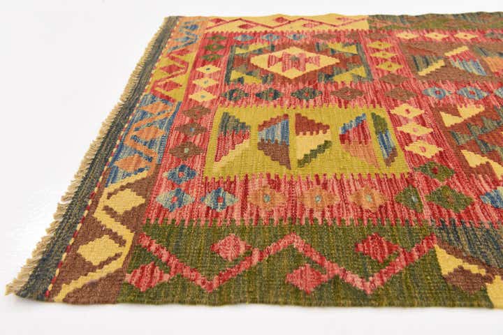 3' 3 x 4' 10 Hand Woven Kilim Maymana Wool Rug