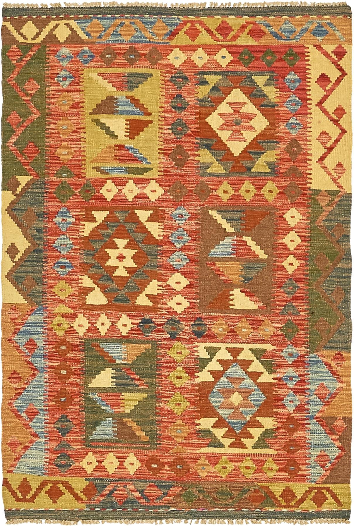 3' 3 x 4' 10 Hand Woven Kilim Maymana Wool Rug