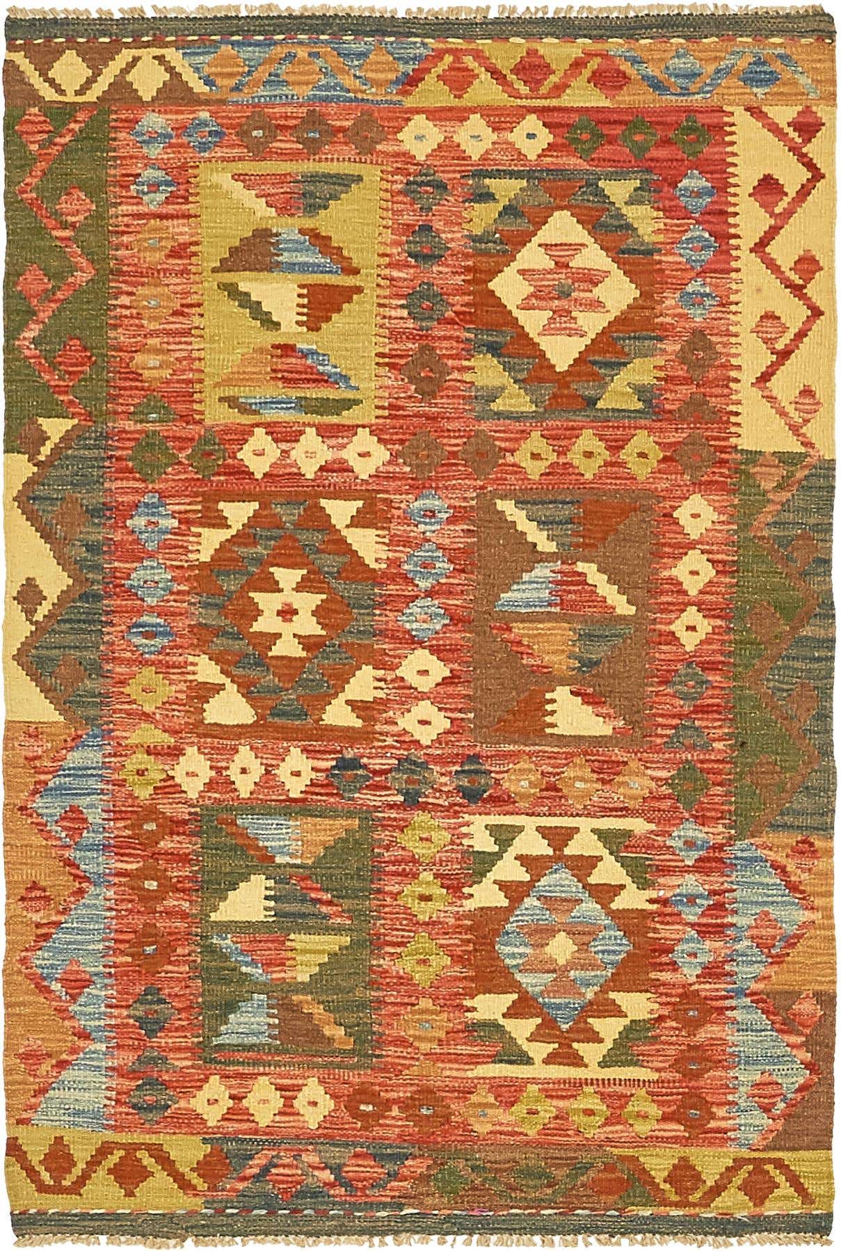 3' 3 x 4' 10 Hand Woven Kilim Maymana Wool Rug