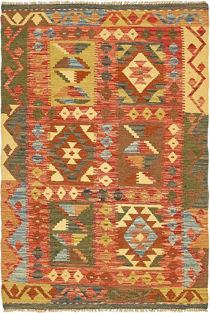 3' 3 x 4' 10 Hand Woven Kilim Maymana Wool Rug