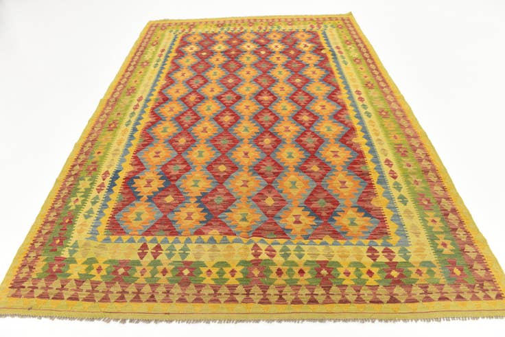 Detail image of 6' 6 x 9' 7 Hand Woven Kilim Maymana Wool Rug