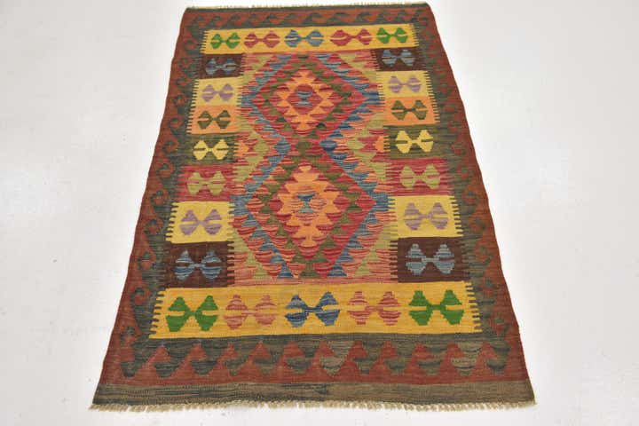 3' 2 x 5' Hand Woven Kilim Maymana Wool Rug