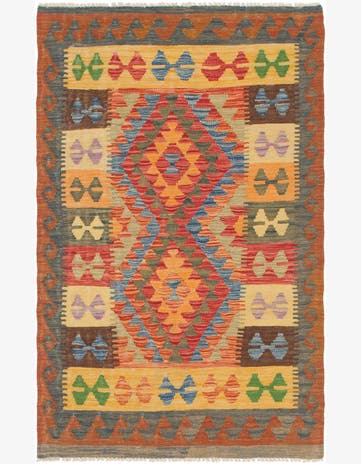 3' 2 x 5' Hand Woven Kilim Maymana Wool Rug
