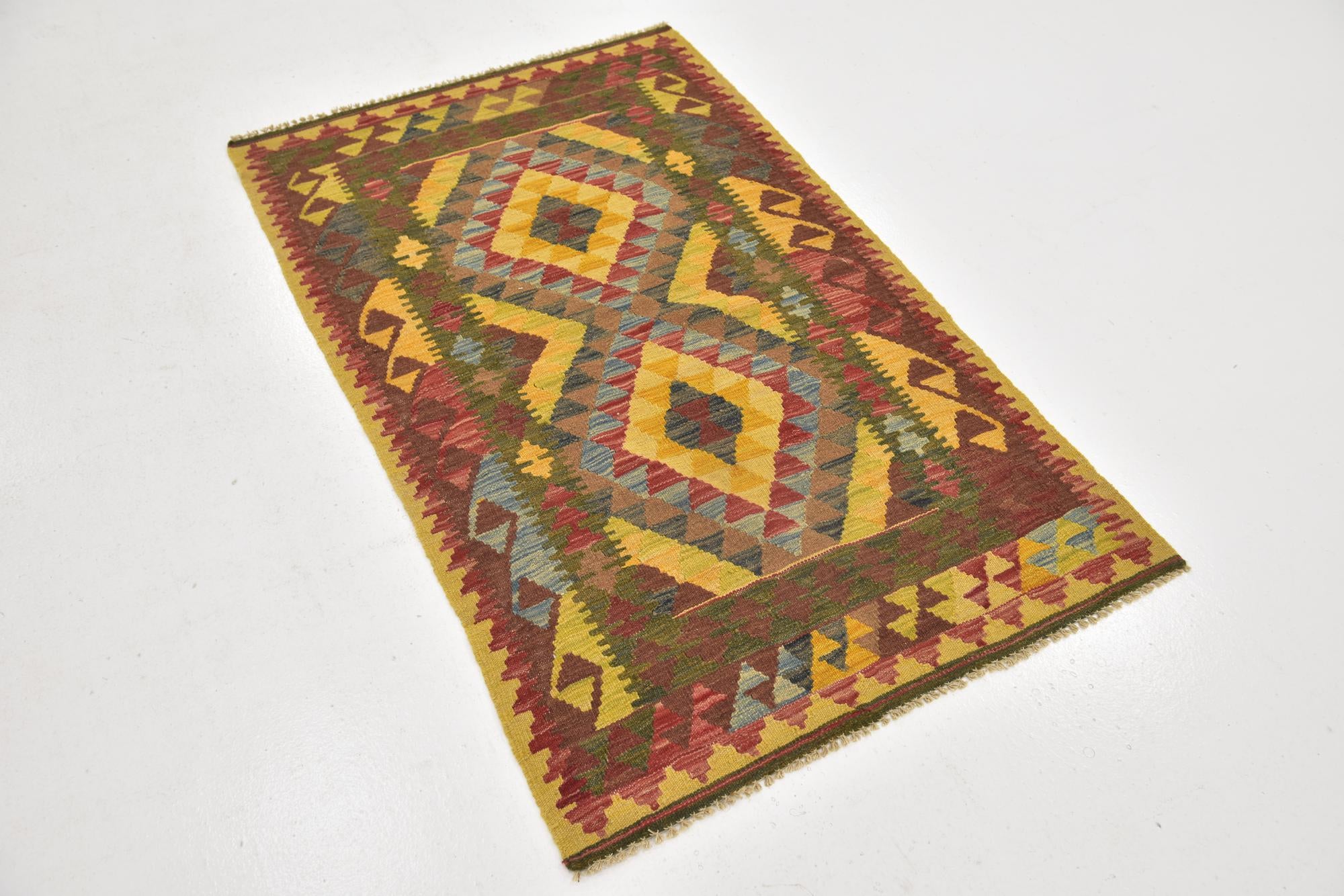 3' 2 x 5' Hand Woven Kilim Maymana Wool Rug