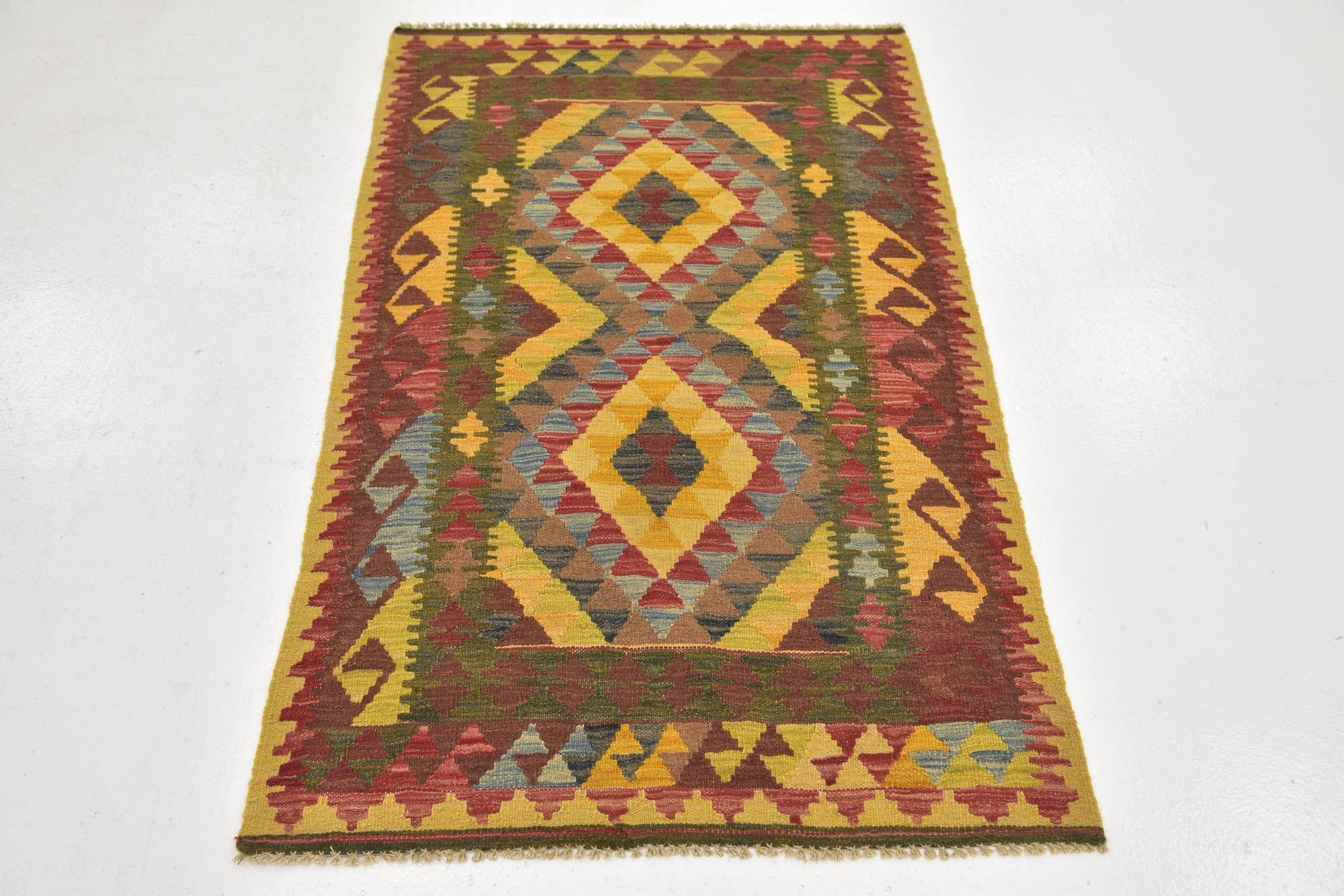 3' 2 x 5' Hand Woven Kilim Maymana Wool Rug