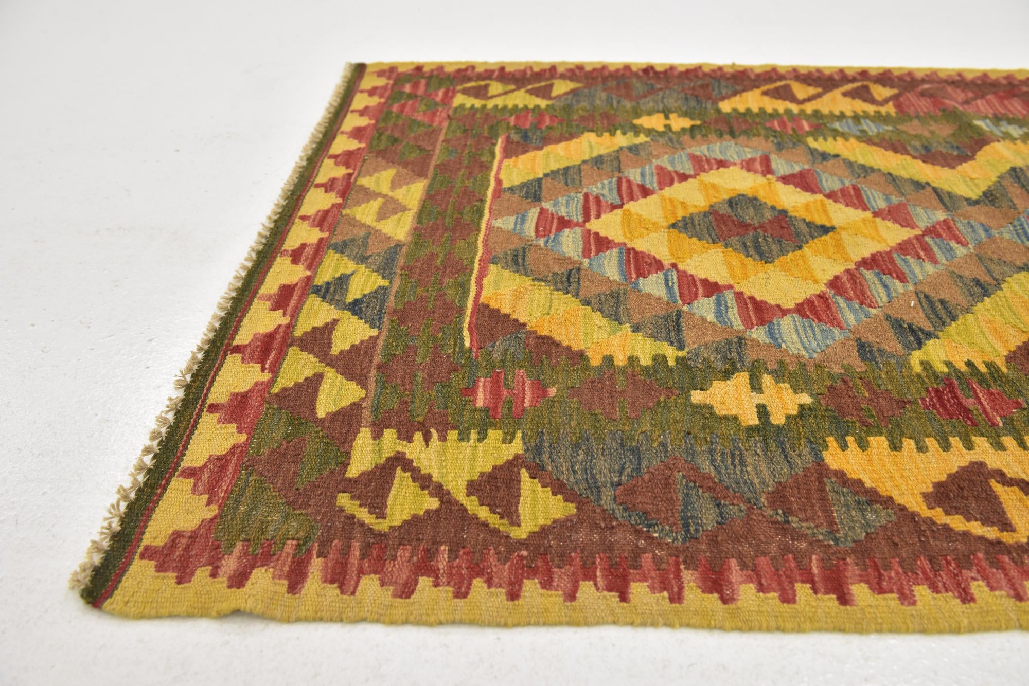 3' 2 x 5' Hand Woven Kilim Maymana Wool Rug