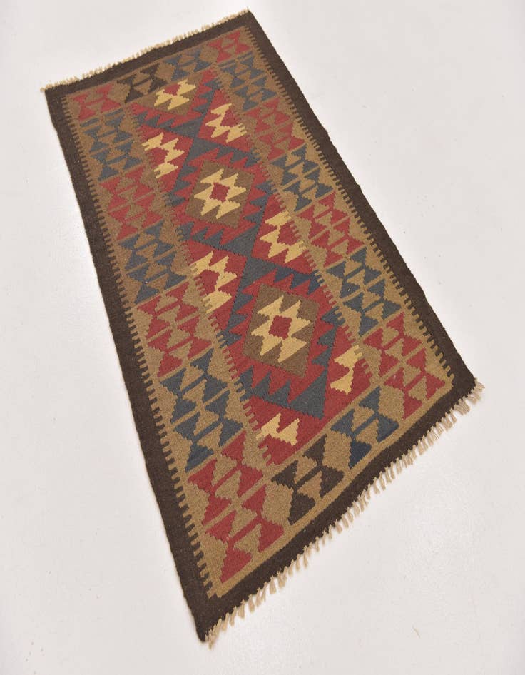 Detail image of 3' 2 x 4' 10  Hand Woven Kilim Maymana Wool Rug