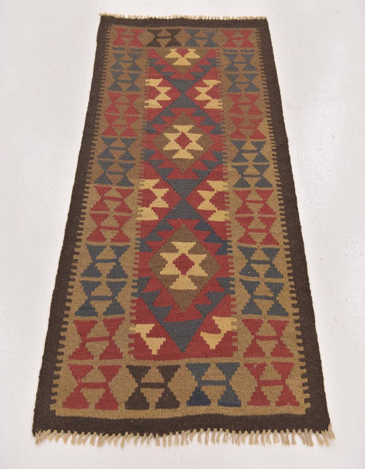 Detail image of 3' 2 x 4' 10  Hand Woven Kilim Maymana Wool Rug