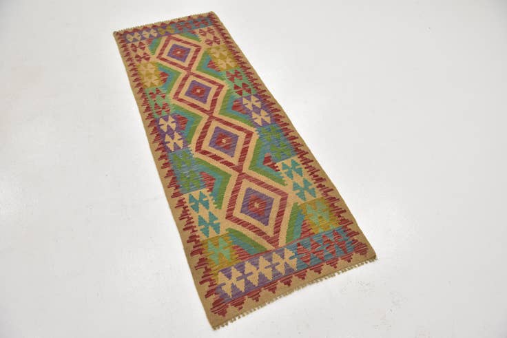 Detail image of 2' 4 x 6' 6 Hand Woven Kilim Maymana Wool Rug