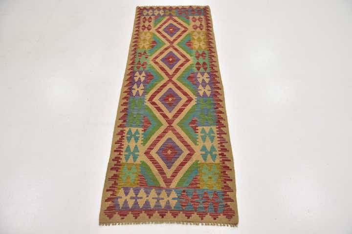 2' 4 x 6' 6 Hand Woven Kilim Maymana Wool Rug