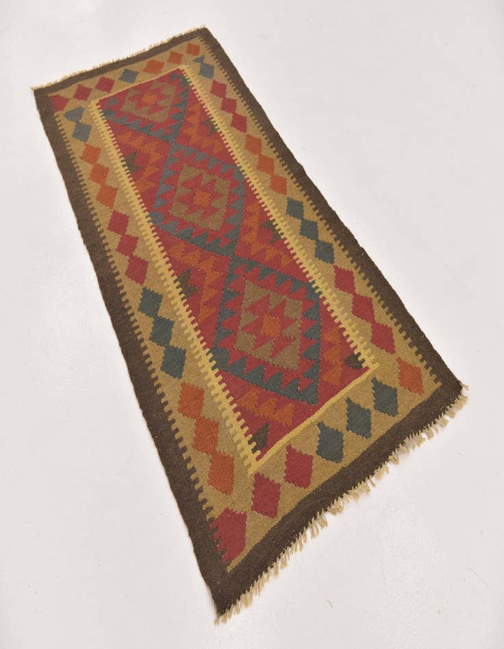 Detail image of 3' 2 x 6'  Hand Woven Kilim Maymana Wool Rug