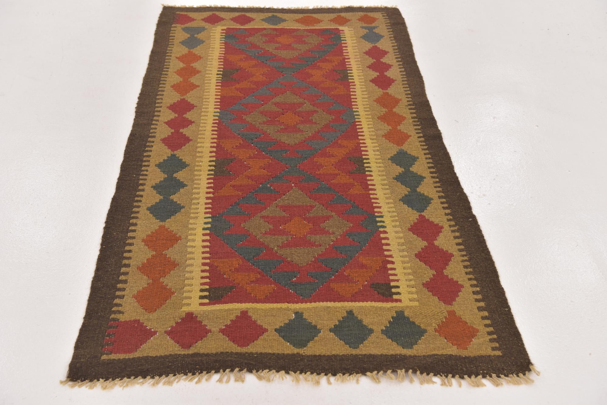 3' 2 x 6' Hand Woven Kilim Maymana Wool Rug