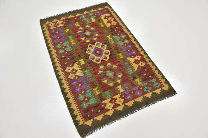 2' 9 x 4' 2 Hand Woven Kilim Maymana Wool Rug