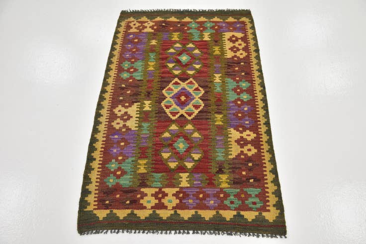 Detail image of 2' 9 x 4' 2 Hand Woven Kilim Maymana Wool Rug