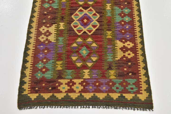 2' 9 x 4' 2 Hand Woven Kilim Maymana Wool Rug