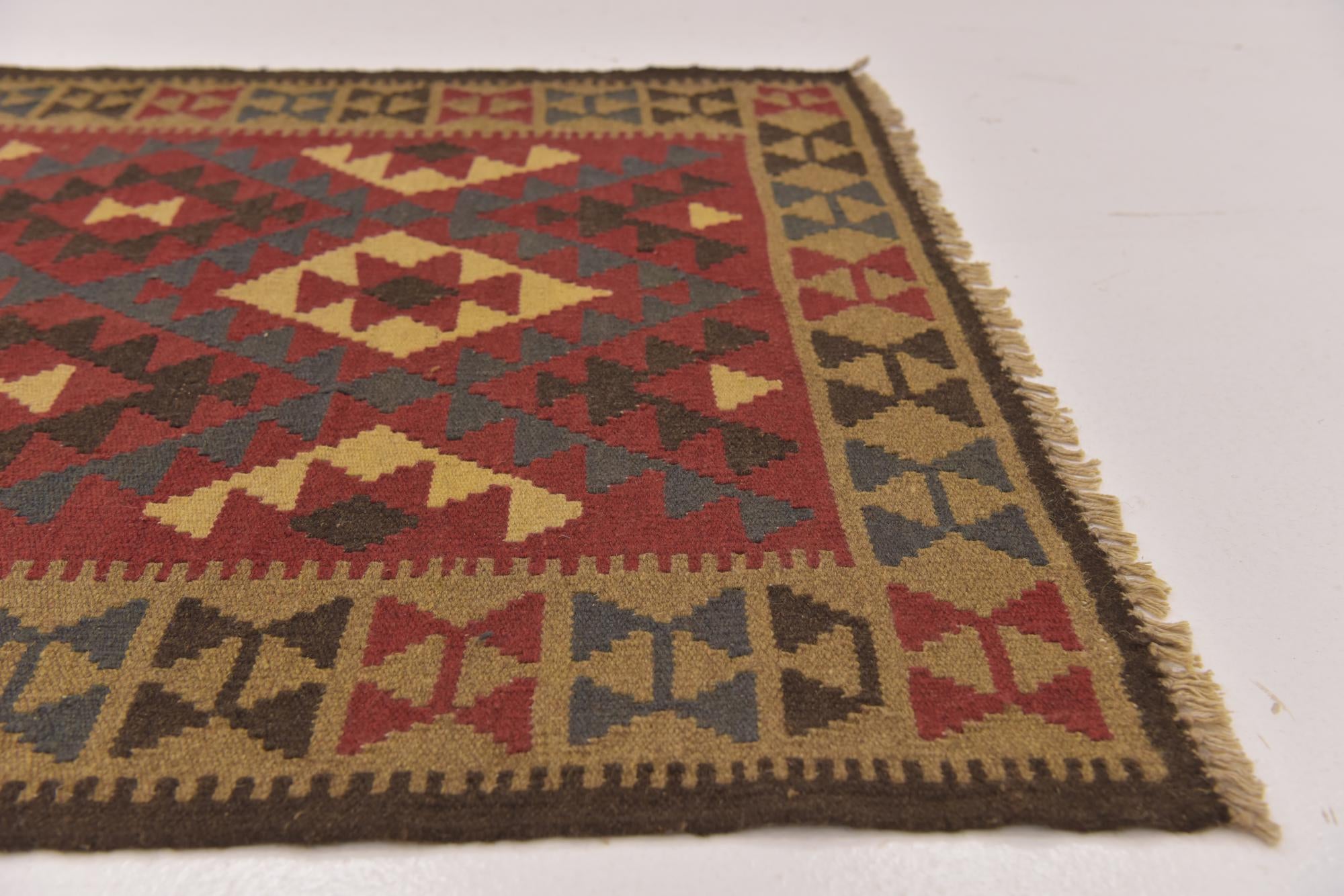 3' 5 x 6' 5 Hand Woven Kilim Maymana Wool Rug
