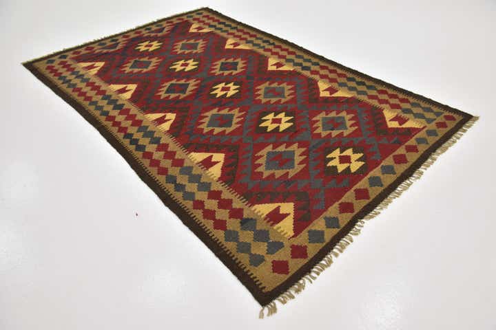 5' 2 x 8' 2 Hand Woven Kilim Maymana Wool Rug
