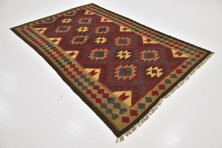 Detail image of 5' 2 x 8' 2 Hand Woven Kilim Maymana Wool Rug