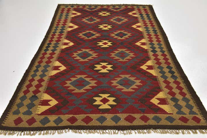 5' 2 x 8' 2 Hand Woven Kilim Maymana Wool Rug