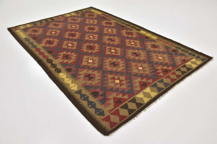 5' 4 x 8' Hand Woven Kilim Maymana Wool Rug