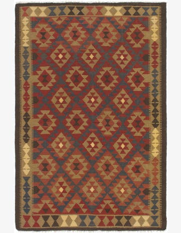 5' 4 x 8' Hand Woven Kilim Maymana Wool Rug