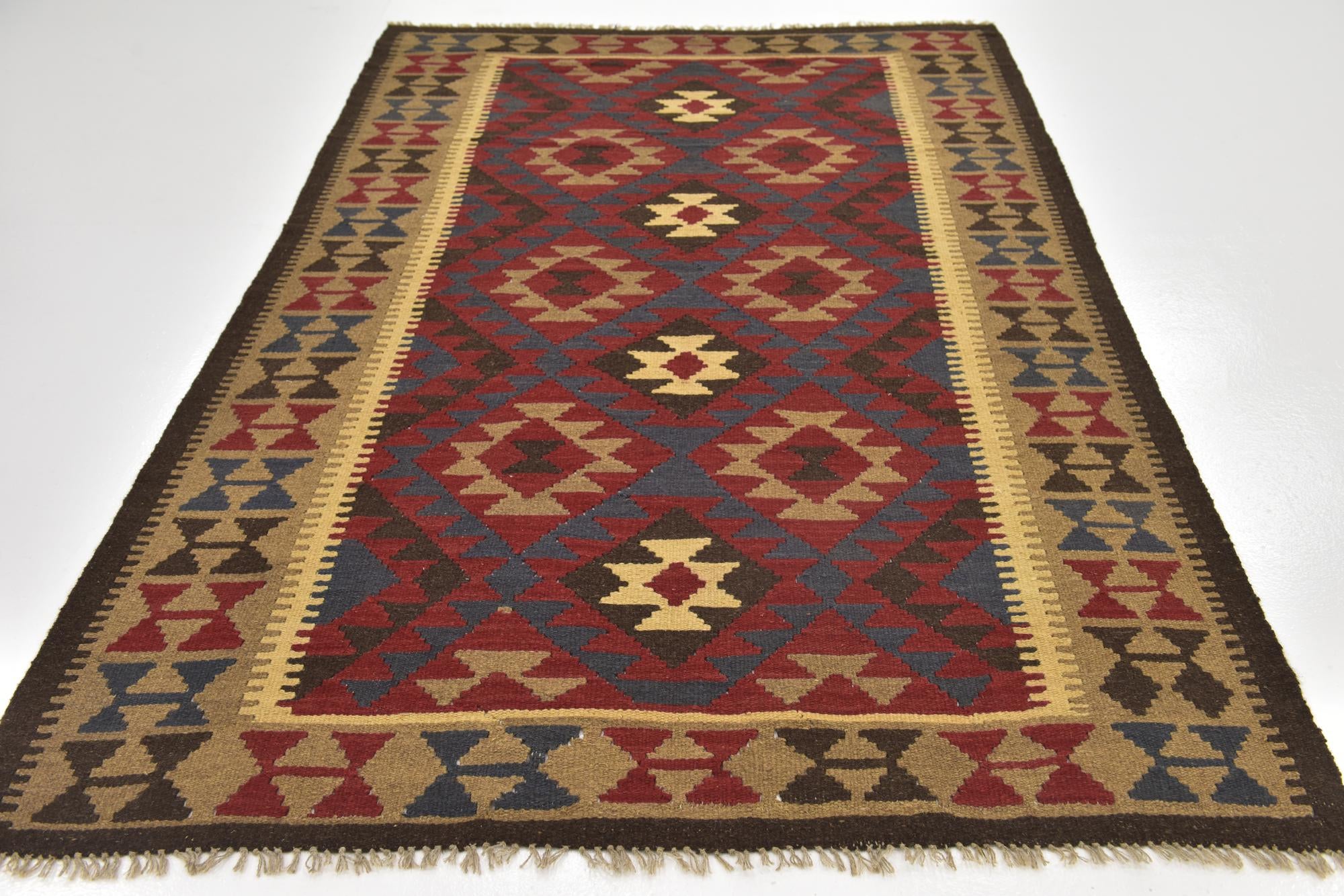 5' 2 x 8' Hand Woven Kilim Maymana Wool Rug