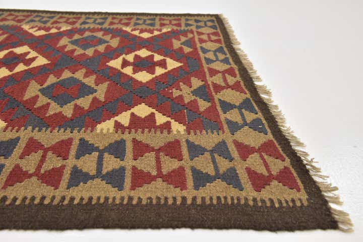 4' 9 x 8' 4 Hand Woven Kilim Maymana Wool Rug