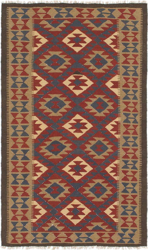 4' 9 x 8' 4 Hand Woven Kilim Maymana Wool Rug