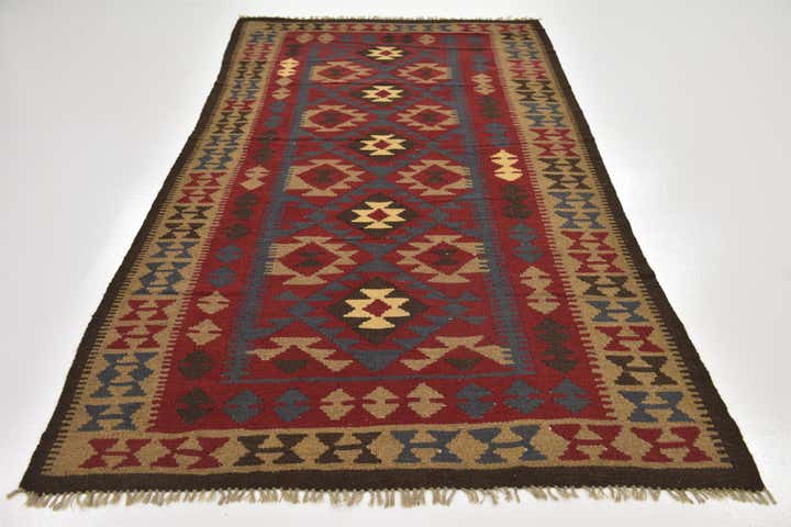 4' 9 x 8' 4 Hand Woven Kilim Maymana Wool Rug