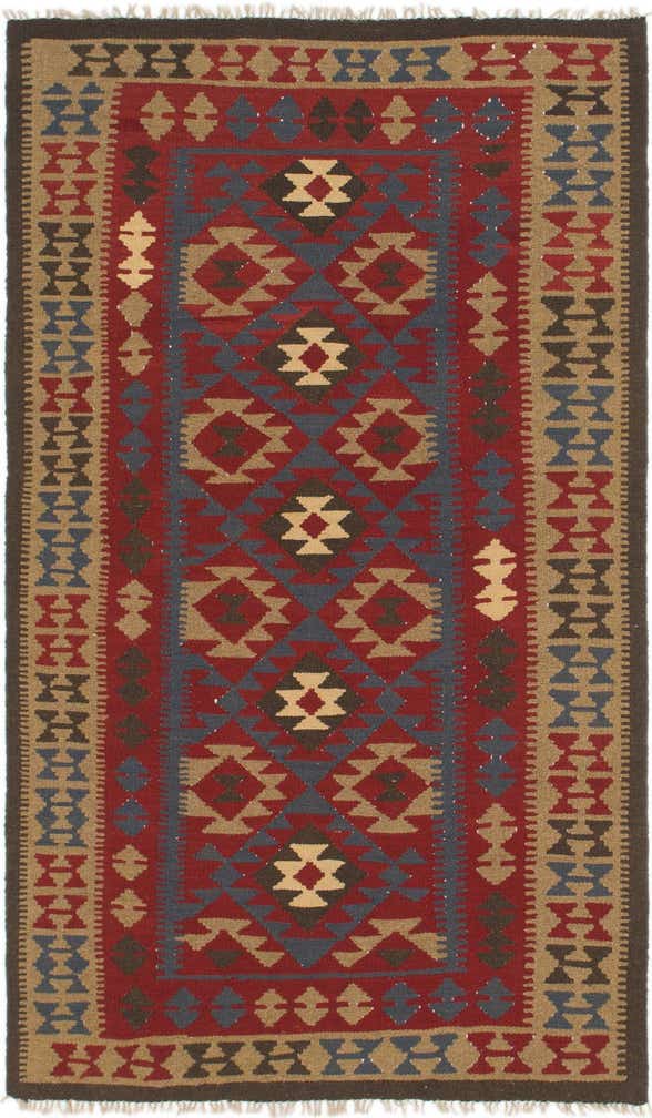 4' 9 x 8' 4 Hand Woven Kilim Maymana Wool Rug