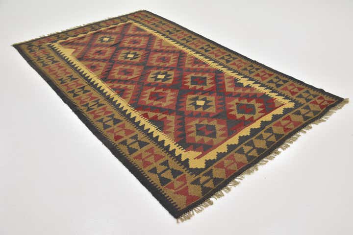 5' x 8' 5 Hand Woven Kilim Maymana Wool Rug