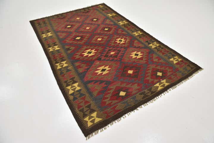 5' 3 x 8' 2 Hand Woven Kilim Maymana Wool Rug