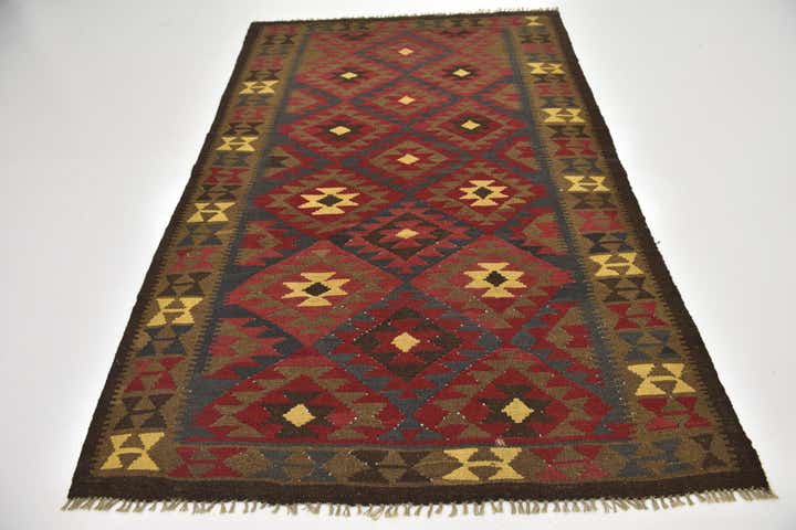 5' 3 x 8' 2 Hand Woven Kilim Maymana Wool Rug
