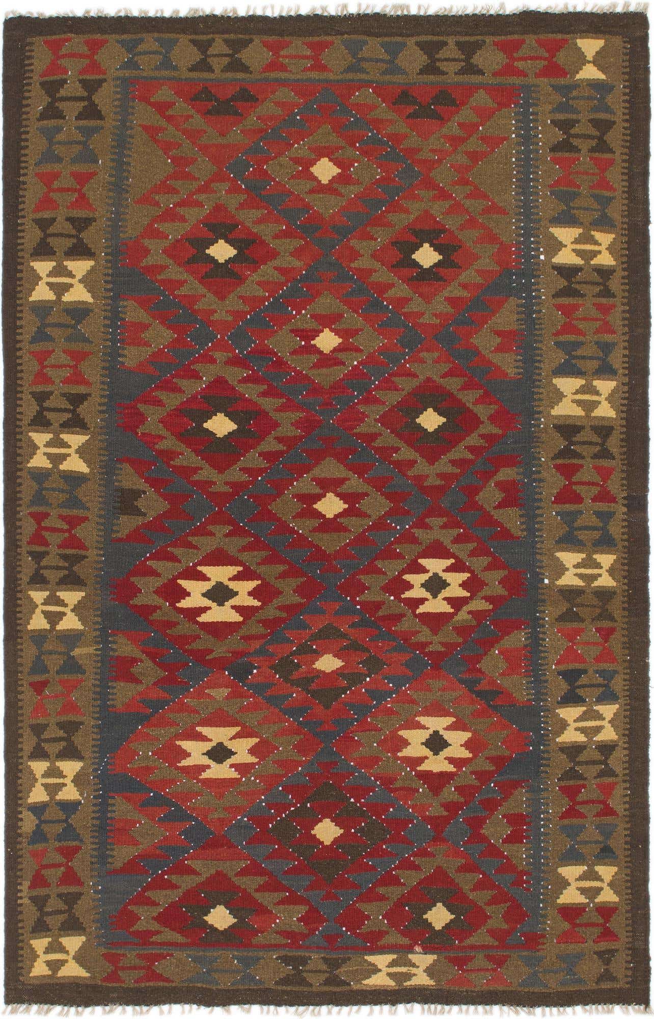 5' 3 x 8' 2 Hand Woven Kilim Maymana Wool Rug