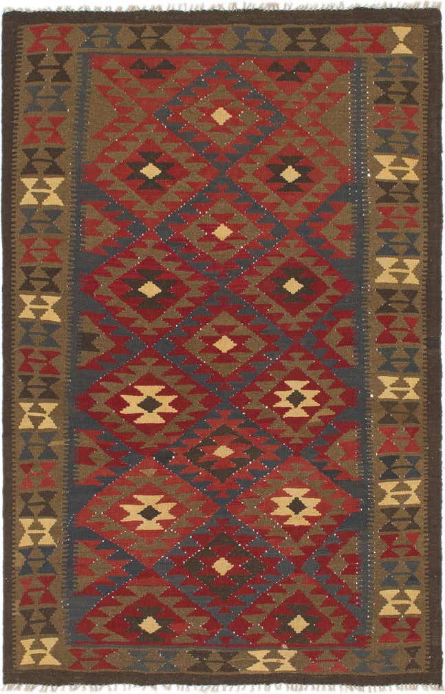 5' 3 x 8' 2 Hand Woven Kilim Maymana Wool Rug