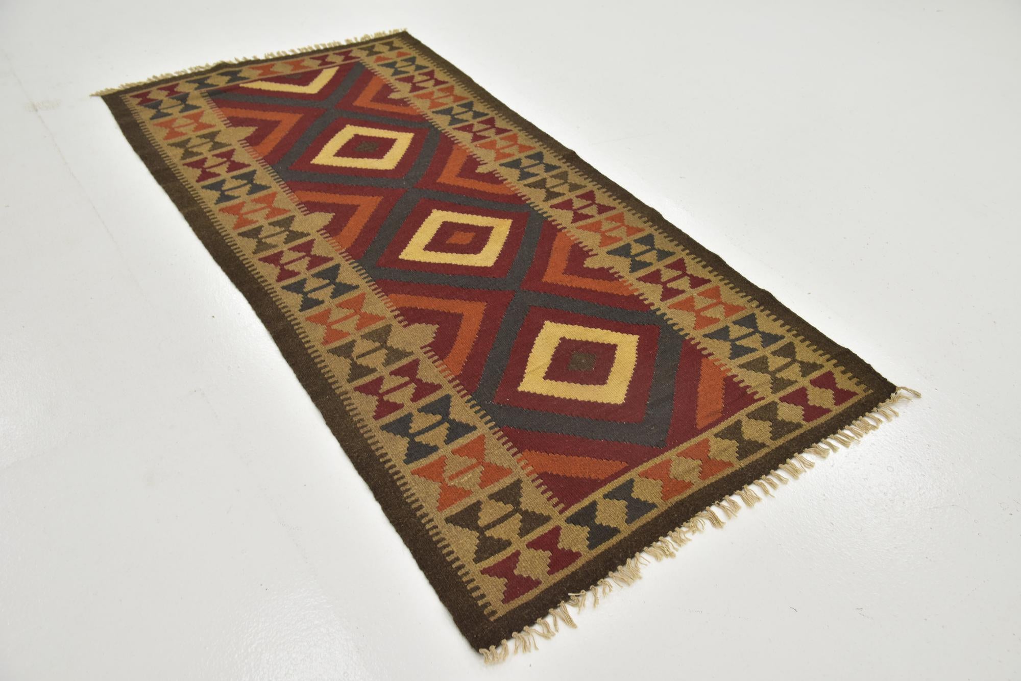 3' 2 x 6' 6 Hand Woven Kilim Maymana Wool Rug