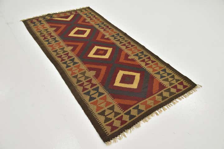 3' 2 x 6' 6 Hand Woven Kilim Maymana Wool Rug