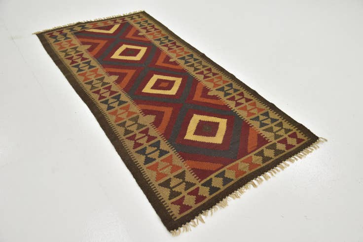 Detail image of 3' 2 x 6' 6 Hand Woven Kilim Maymana Wool Rug