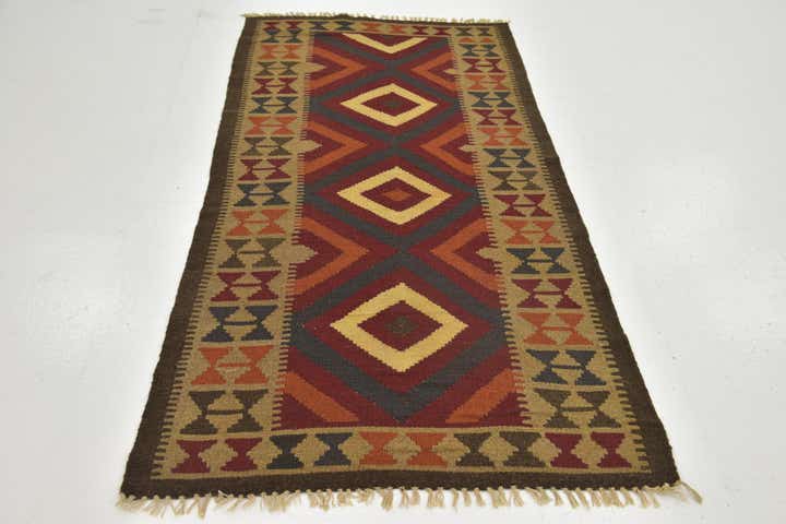 3' 2 x 6' 6 Hand Woven Kilim Maymana Wool Rug