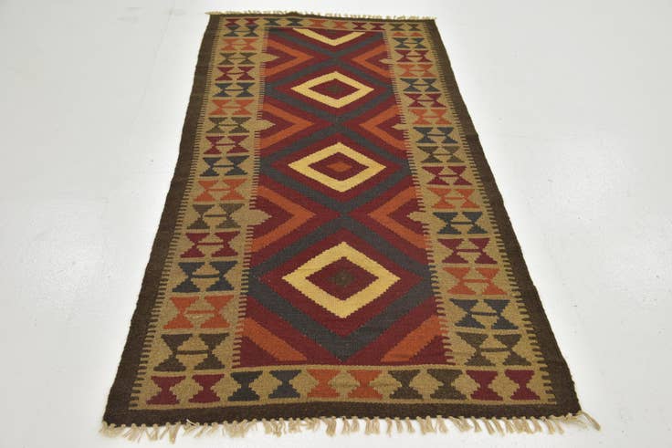 Detail image of 3' 2 x 6' 6 Hand Woven Kilim Maymana Wool Rug