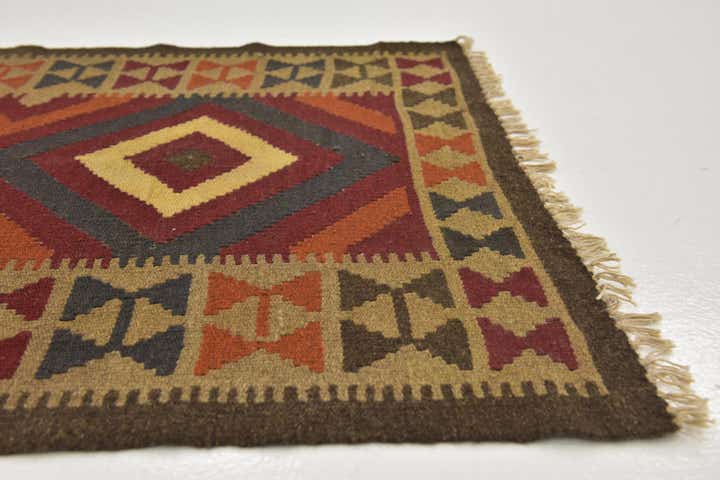 3' 2 x 6' 6 Hand Woven Kilim Maymana Wool Rug