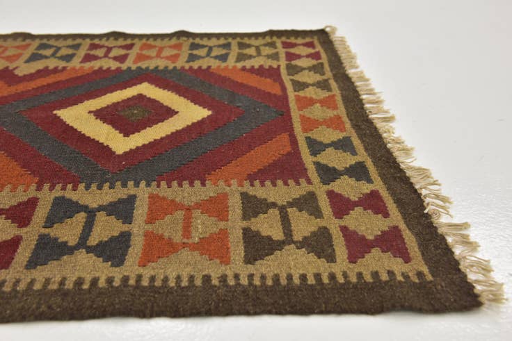 Detail image of 3' 2 x 6' 6 Hand Woven Kilim Maymana Wool Rug
