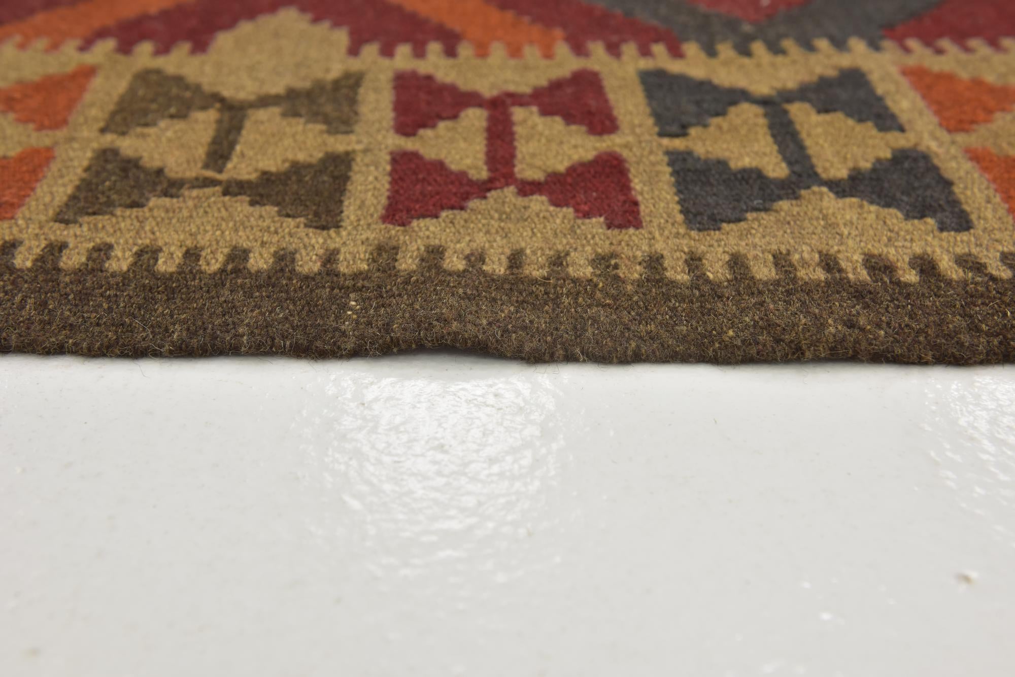 3' 2 x 6' 6 Hand Woven Kilim Maymana Wool Rug